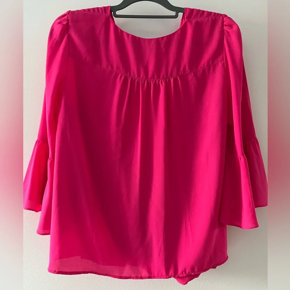 INC International Concepts Fuchsia Blouse with Ruffled Sleeves Size L - Picture 2 of 9
